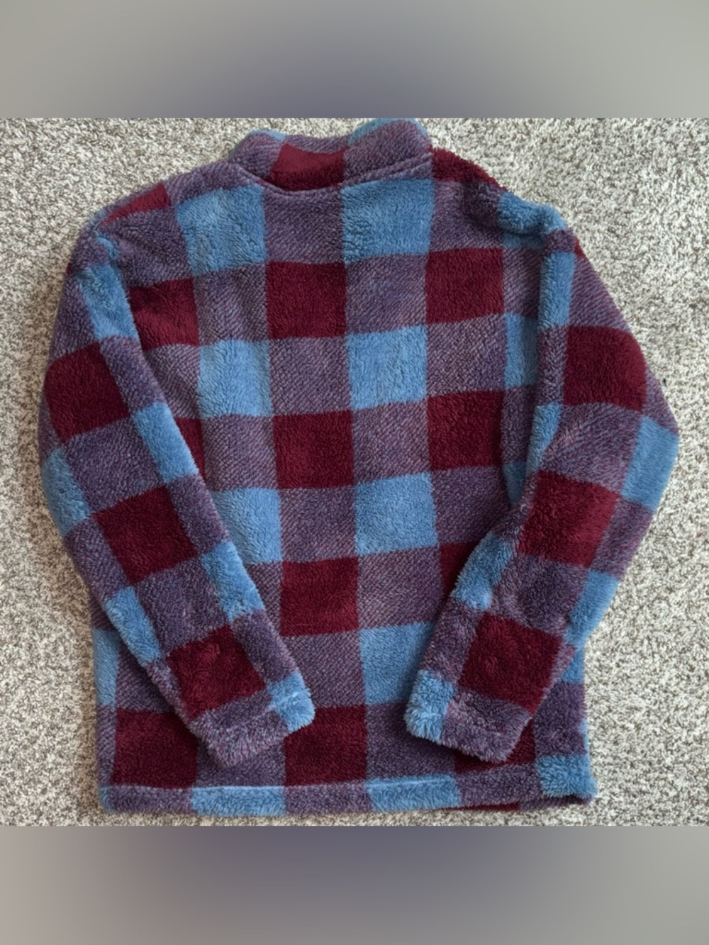 Eddie Bauer Plush Fleece Quarter Zip Pullover Buffalo Plaid Cozy Soft Size M - Picture 4 of 4